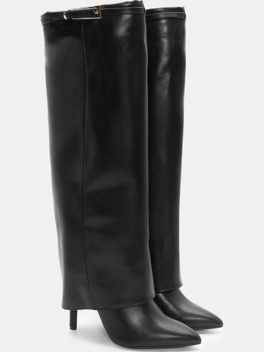 Wildleder Damenstiefel mit hohem Absatz Schwarz