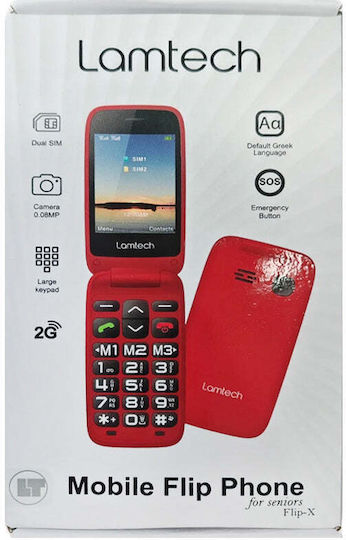 Lamtech Flip-X Dual SIM (32MB/32MB) Mobile with Large Buttons Red