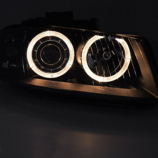 Front Lights Set Audi A3 8P 03-08 Angel Eyes Black H7/H7 Motor Depo