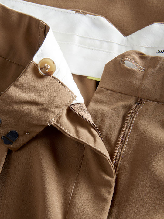 Women's High-waisted Fabric Trousers Relaxed Fit Brown