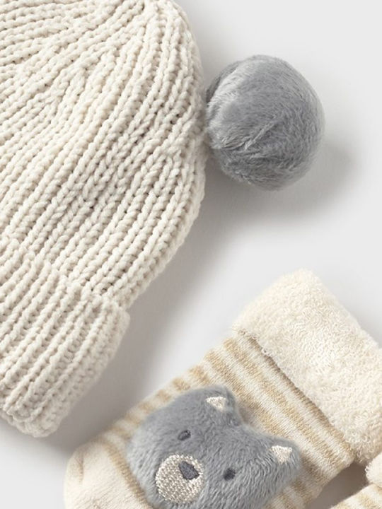 Kinder Mütze Set Gestrickt Beige für Neugeborene