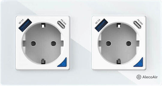 AlecoAir G60 Power Socket Wi-Fi with 2 USB Ports White 1pcs