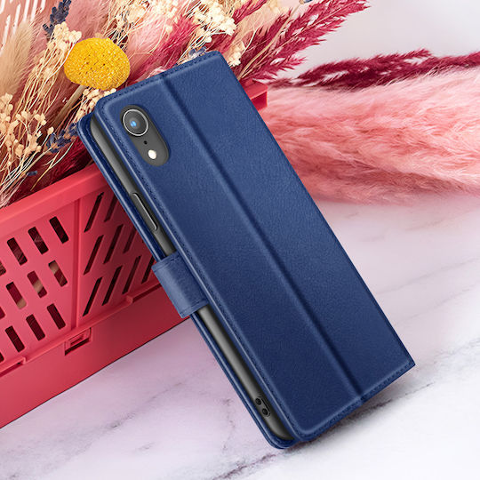 Husă Wallet Zanaé iPhone XR Funcție Stand Tab Magnetic Albastru Închis