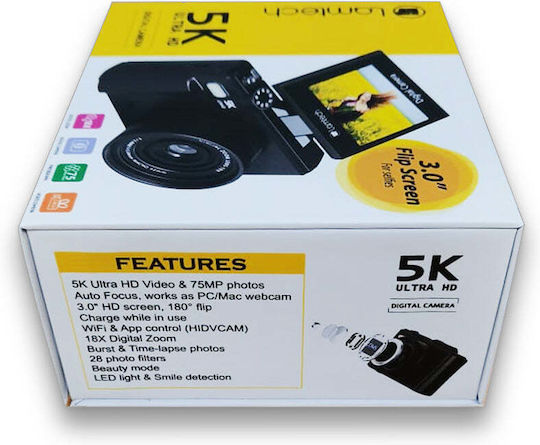 LAM980756 Action Camera 5K with 3" Screen and Wi-Fi Black