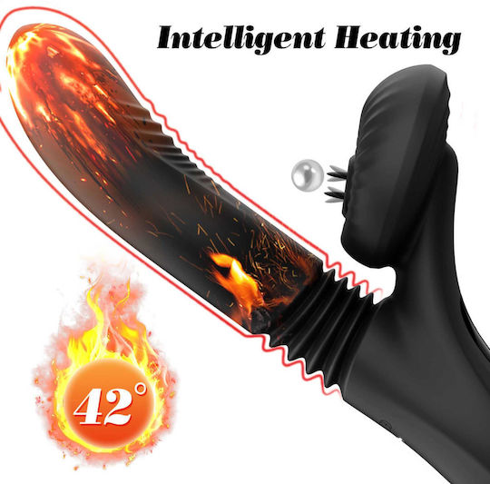 Silicone Vibrator 7 Powerful Modes Licking Thrusting Heating Black