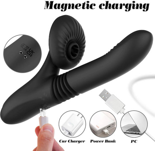 Silicone Vibrator 7 Powerful Modes Licking Thrusting Heating Black