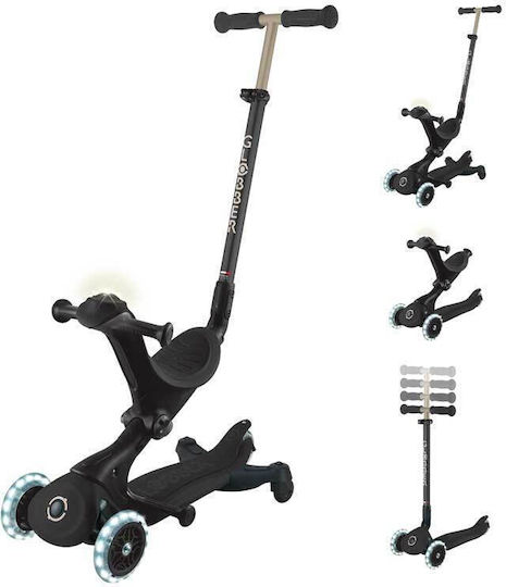 Globber Kids Scooter Foldable Globber Go Up Deluxe Lights 360° 3-Wheel with Seat for 15+ Months Black