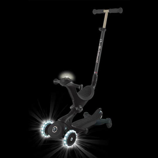 Globber Kids Scooter Foldable Globber Go Up Deluxe Lights 360° 3-Wheel with Seat for 15+ Months Black
