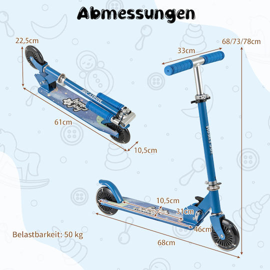 Costway Kinderroller Klappbar 2-Rad Blau