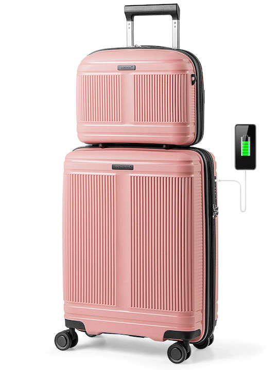 Costway Hard Pink Suitcases With 4 Wheels Set Of 2 Pieces