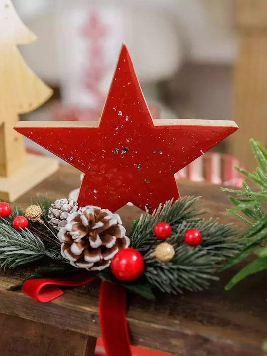 Beauty Home Wood Christmas Decorative Pendant Star 10.5x1.5x10.5cm Red