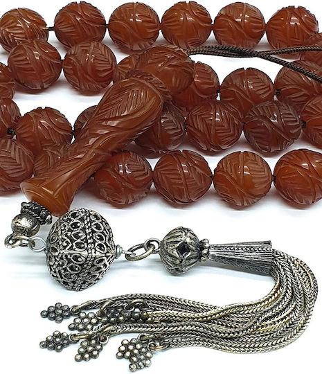 Roloi Komboloi Graven Mastic Worry Beads with 33 Beads Brown 44cm