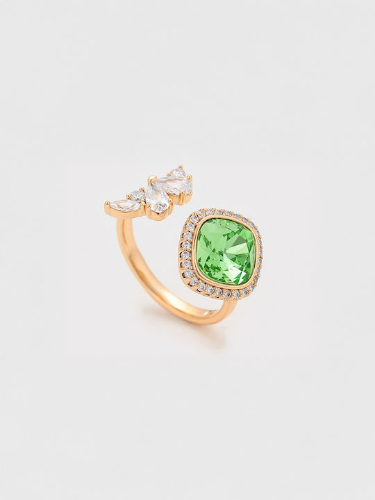 Chrysothemiss Γυναικείο Δαχτυλίδι Green Elegance Επιχρυσωμένο Πράσινο Κρύσταλλο