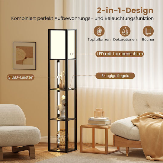 Black Bookcase with LED 29x29x163 cm