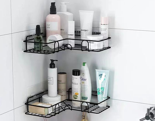 Verk Group Ecke An der Wand montiert Badezimmerregal Metallisch mit 1 Regalboden und Saugnäpfen 26x11.5x6cm Schwarz