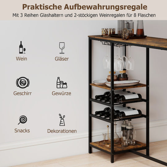 Table Kitchen Wooden with Metal Frame Brown 121x41x105.5cm
