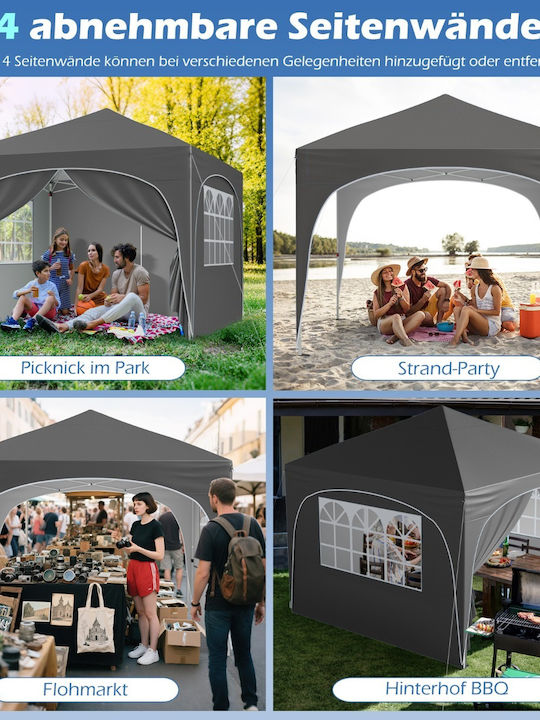 Costway Faltbarer Pavillon Garten mit LEDs Gray 3x3m