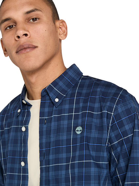 Long-sleeved Cotton Shirt Checked Blue