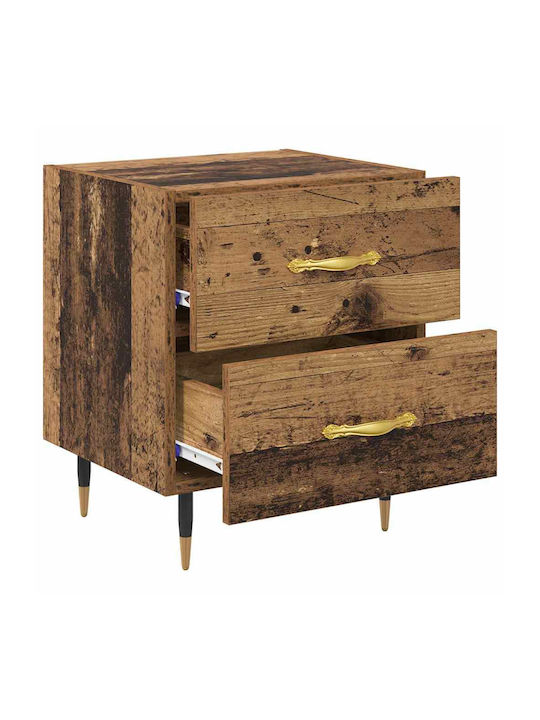 vidaXL Bedside Tables Wooden with Metal Legs Old Wood 2 Pieces 40x35x47.5cm
