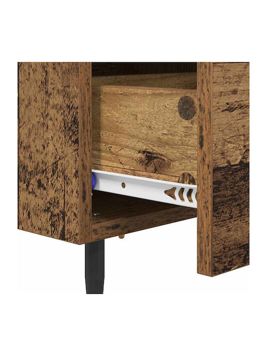 vidaXL Bedside Tables Wooden with Metal Legs Old Wood 2 Pieces 40x35x47.5cm