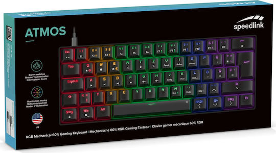 SpeedLink ATMOS RGB Rainbow Gaming Tastatură Mecanică 60% cu Custom Brown comutatoare și iluminare RGB (Engleză US)
