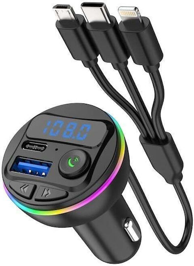 Auto FM-Transmitter Car Charger Mp3 Player Schnelles Laden USB Port Typ-C 20W Bluetooth 3 Ladeanschlüsse Schwarz