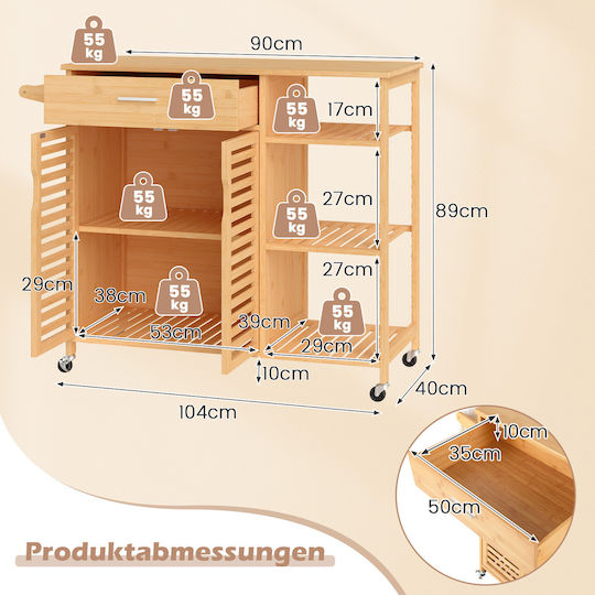 Costway Küchenwagen Hölzernes 89x40x104cm