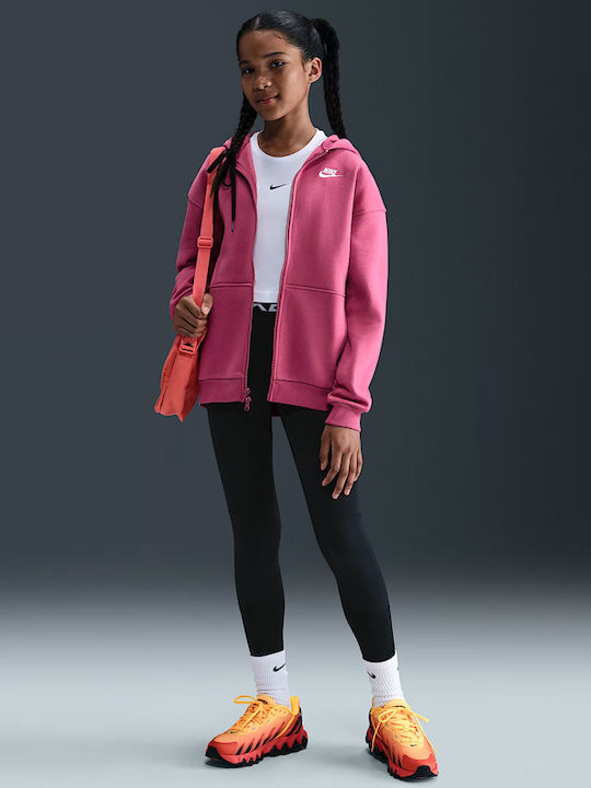 Fleece Kids Sweatshirt Cardigan with Hood and Pockets Purple Sportswear Club