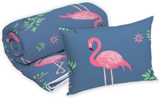 Alcam Σετ Πάπλωμα Μονό 140x200εκ. Pink Flamingo Μπλε 2τμχ