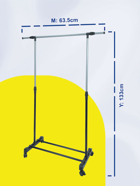 Uncle George Wheeled Floor Garment Rack made of Metal Telescopic Silver 63.5x37x133cm