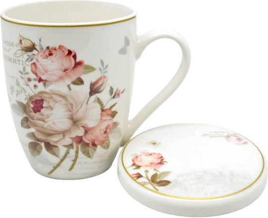 Mug from Porcelain with Lid Multicolored 340ml
