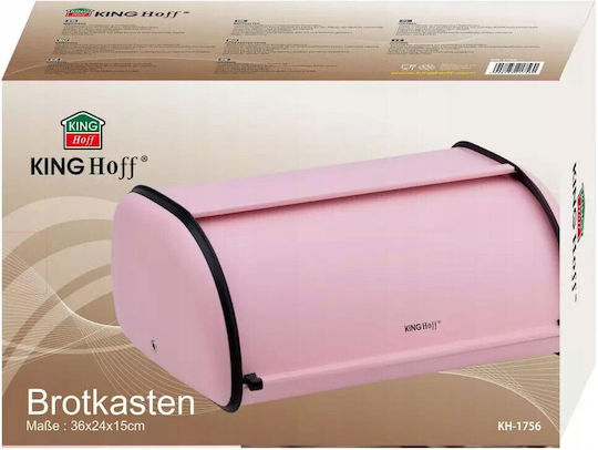 KING Hoff Ψωμιέρα με Καπάκι Inox Ροζ 36x24cm