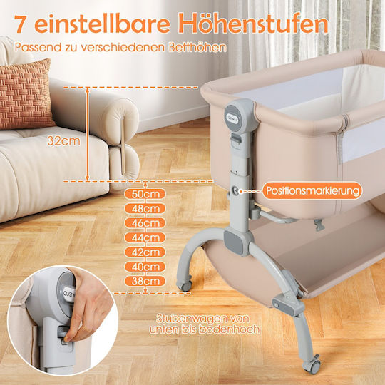 Costway Cradle with Mattress and Wheels Beige