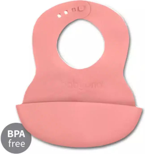 Babyono Soft Adjustable Lock Αδιάβροχη Σαλιάρα Σιλικόνης με Κουμπί & Τσέπη Ροζ για 6 m+