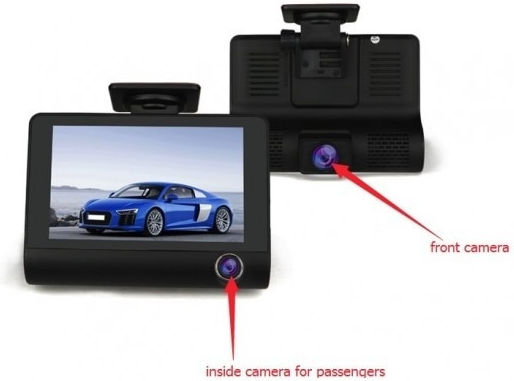 Triple Full-HD Car Video Camera 3 Cameras Front Rear Interior 4-Inch Screen