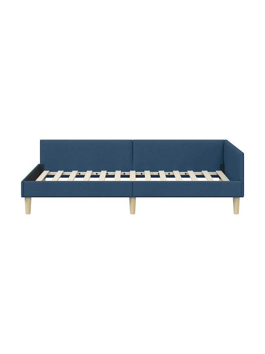 Single Bed Upholstered with Blue Fabric with Slats for Mattress 100x200cm