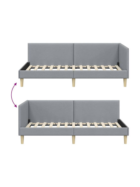 Single Bed Upholstered with Light Grey Fabric with Slats for Mattress 80x200cm