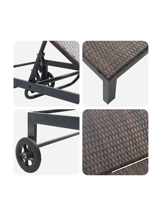 Ξαπλώστρα Rattan με Ρόδες Καφέ με Τραπεζάκι 2τμχ 206x62.5x27.5εκ. Ξαπλώστρα Rattan με Ρόδες Καφέ με Τραπεζάκι 2τμχ 206x62.5x27.5εκ.