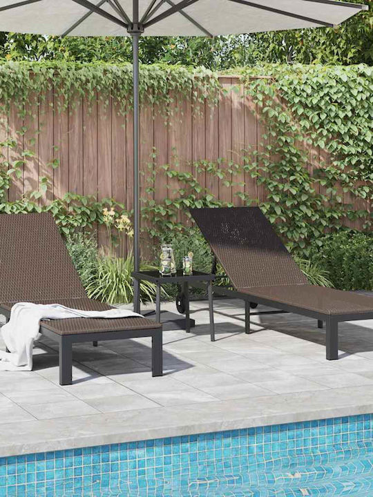 Ξαπλώστρα Rattan με Ρόδες Καφέ με Τραπεζάκι 2τμχ 206x62.5x27.5εκ.
