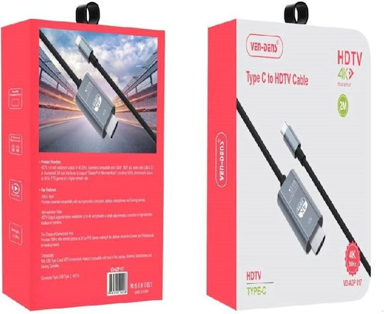 Ven-Dens Cable HDMI male - USB-C male 2m Black