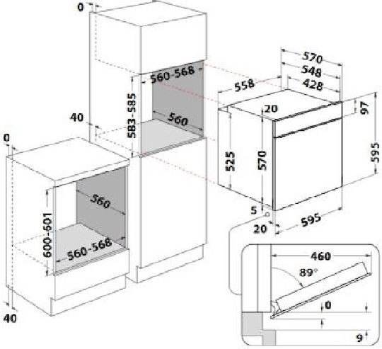 Indesit Φούρνος άνω Πάγκου 71lt Π59.5εκ. Inox