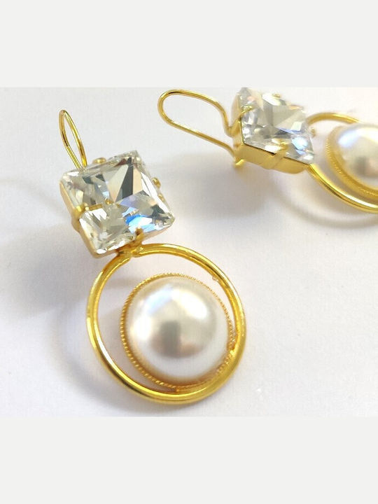 Loua Jewels Σκουλαρίκια Κρεμαστά Επιχρυσωμένα με Πέτρες & Πέρλες