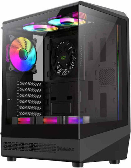 GameMax Vista COC AB Геймърско бюро Midi Tower Компютърна кутия със страничен прозорец и ARGB осветление Черен