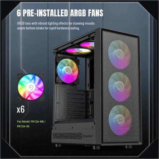 GameMax Storm 2 AB Gaming Midi Tower Computer Case with Side Window and ARGB Lighting Black