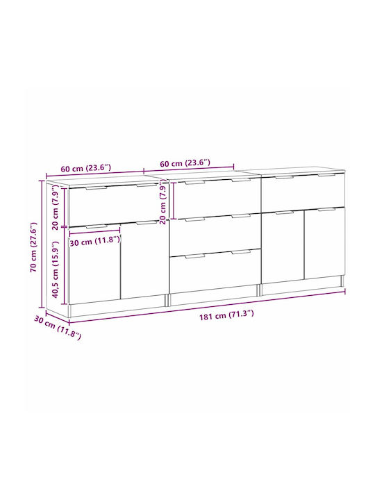 Bufet cu Sertare Black Oak 60x30x70cm