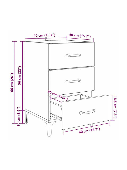 Wooden Bedside Table Black Oak 40x40x66cm