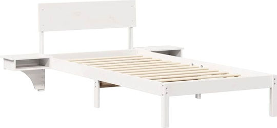 Single Wooden White Bed with Slats for 80x200cm Mattress