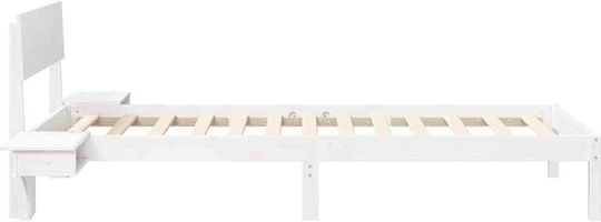 Single Wooden White Bed with Slats for 80x200cm Mattress