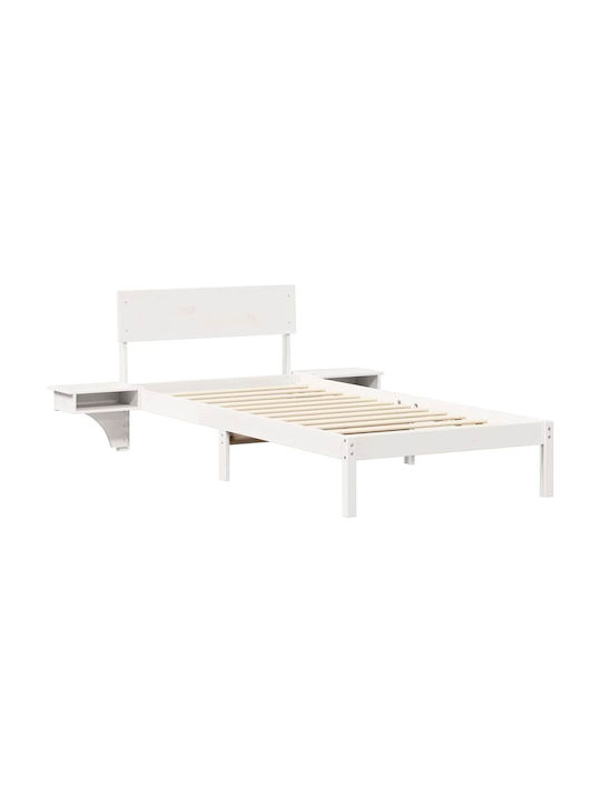 Pat Single Din Lemn Alb Cu Plăci Pentru Saltea 90x190cm