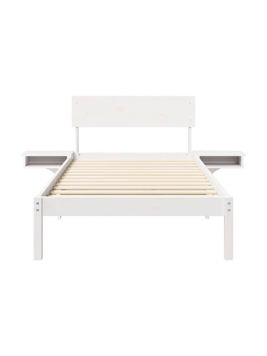 Pat Single Din Lemn Alb Cu Plăci Pentru Saltea 90x190cm